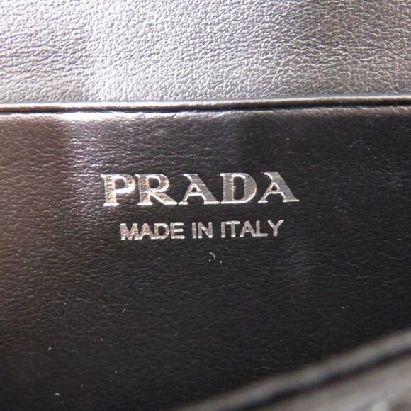 Prada Chain Shoulder Crystal Leather Black Silver Hardware Black Card Case 0389 - Picture 8 of 9